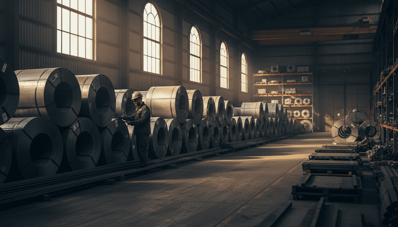 JD Steel warehouse with organized steel coils and materials